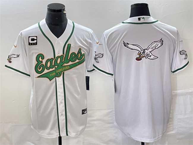 Mens Philadelphia Eagles White Gold Team Big Logo With C Patch Cool Base Stitched Baseball Jersey->philadelphia eagles->NFL Jersey